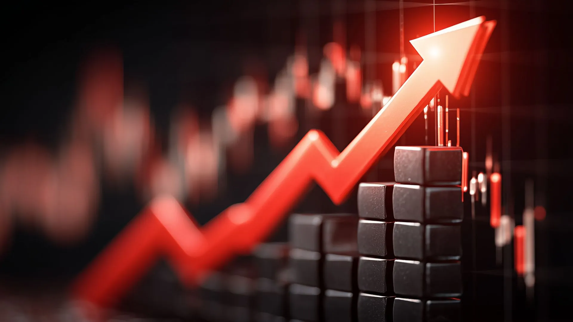 Gráfico financeiro com seta vermelha ascendente, representando o Ibovespa a 189 mil pontos