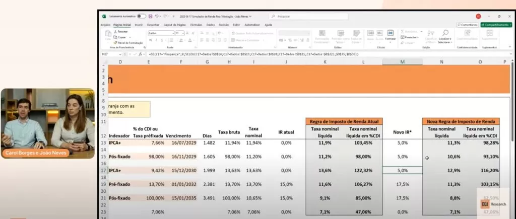 imagem da live, com simulação de investimentos de renda fixa