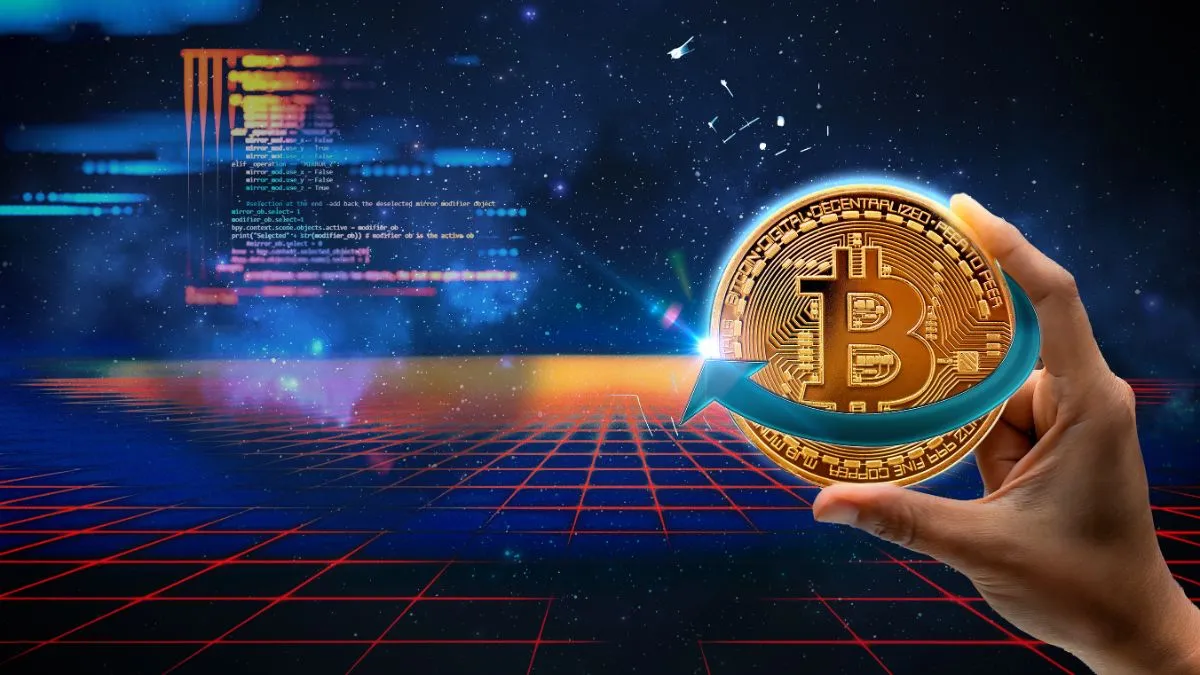 Moedas de Bitcoin com gráfico financeiro ao fundo, simbolizando criptomoedas para grandes investidores.