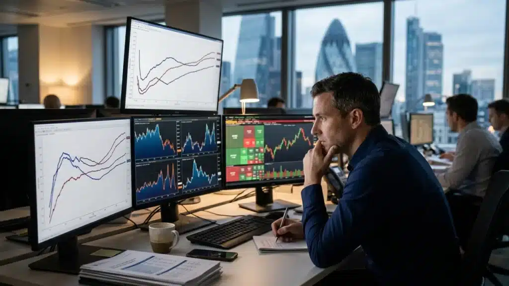 investidor analisando gráficos