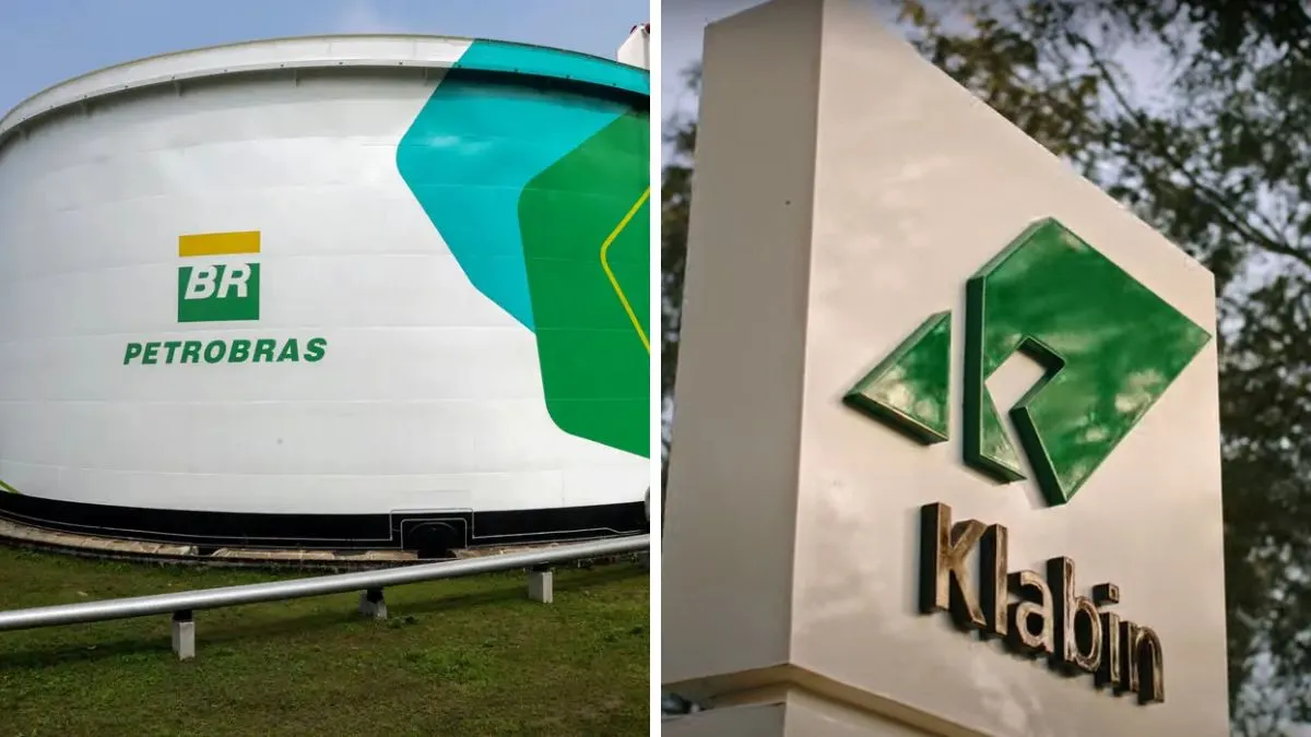 Tanque de armazenamento da Petrobras e logotipo da Klabin.