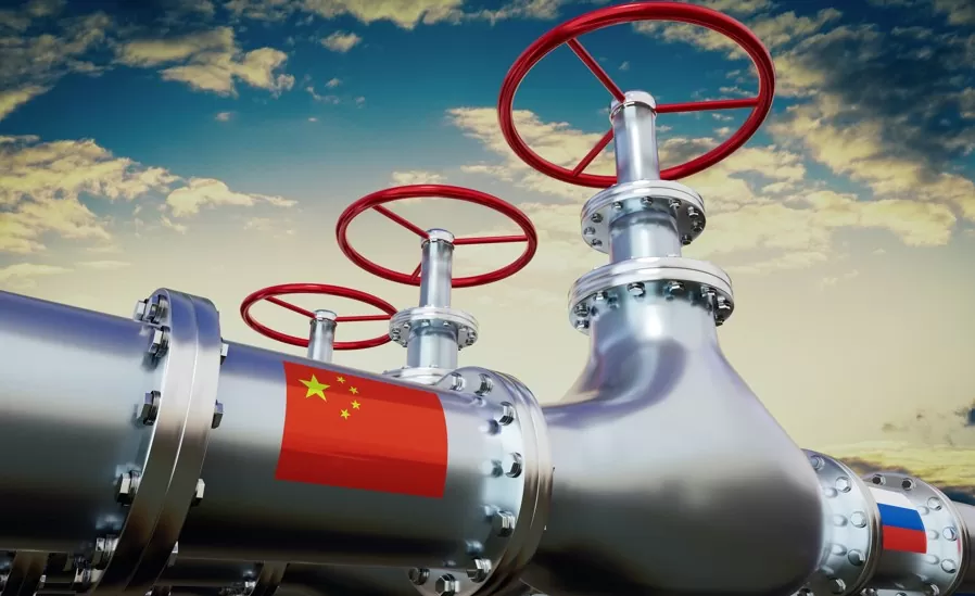 gasoduto China e Rússia: imagem de IA de tubulações com bandeiras dos dois países