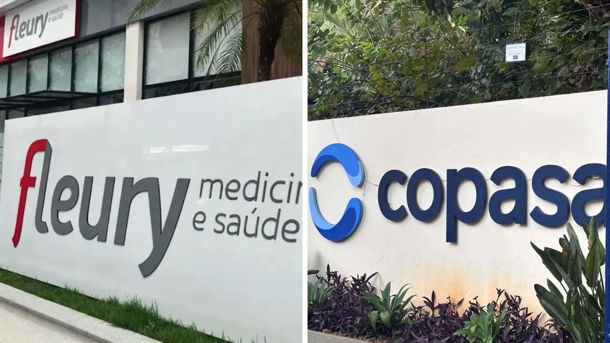 Logotipos da Fleury e da Copasa.