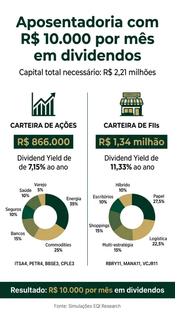 Infográfico para aposentadoria com R$ 10 mil por mês em dividendos